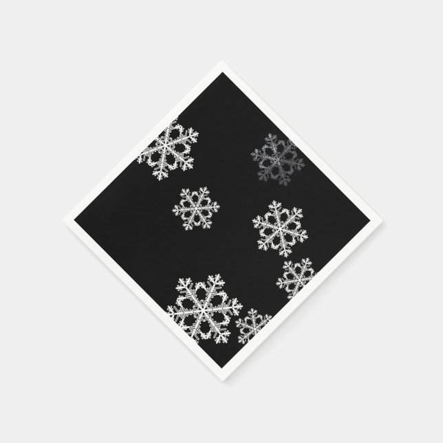 Elegant Minimalist Black White Snowflake Pattern Napkins (Corner)