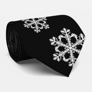 Elegant Minimalist Black White Snowflake Pattern Neck Tie