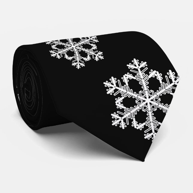 Elegant Minimalist Black White Snowflake Pattern Neck Tie (Rolled)