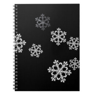 Elegant Minimalist Black White Snowflake Pattern Notebook