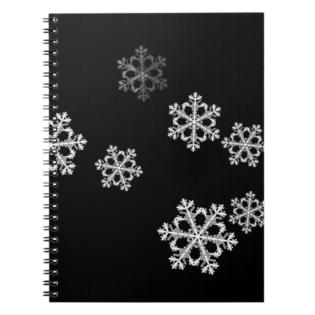 Elegant Minimalist Black White Snowflake Pattern Notebook (Front)
