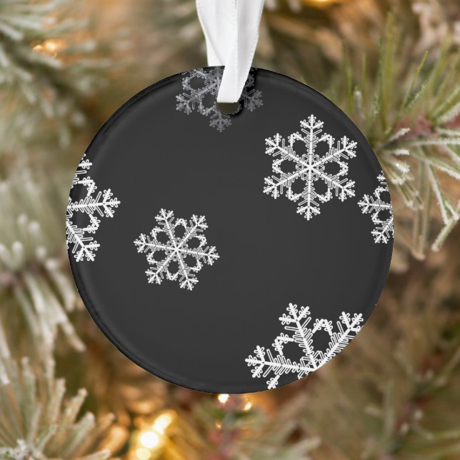Elegant Minimalist Black White Snowflake Pattern Ornament (Tree)