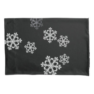 Elegant Minimalist Black White Snowflake Pattern Pillow Case