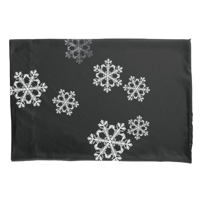 Elegant Minimalist Black White Snowflake Pattern Pillow Case (Front)