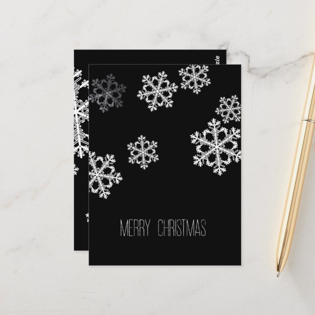 Elegant Minimalist Black White Snowflake Pattern Postcard (Front/Back In Situ)