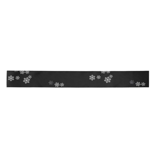 Elegant Minimalist Black White Snowflake Pattern Satin Ribbon (Front)