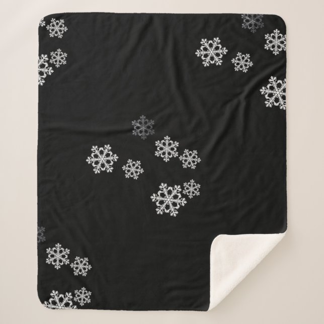 Elegant Minimalist Black White Snowflake Pattern Sherpa Blanket (Front)