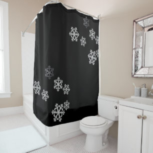 Elegant Minimalist Black White Snowflake Pattern Shower Curtain
