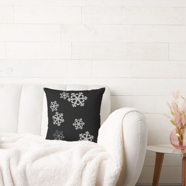 Elegant Minimalist Black White Snowflake Pattern Throw Pillow (Couch)