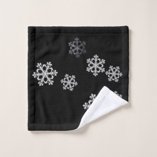 Elegant Minimalist Black White Snowflake Pattern Wash Cloth
