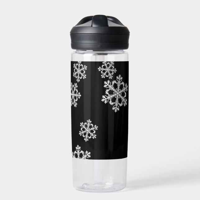Elegant Minimalist Black White Snowflake Pattern Water Bottle (Front)
