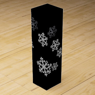 Elegant Minimalist Black White Snowflake Pattern Wine Box