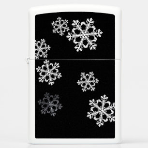 Elegant Minimalist Black White Snowflake Pattern Zippo Lighter