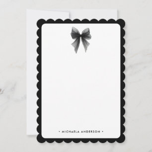 Elegant Minimalist Black & White Watercolor Bow Note Card