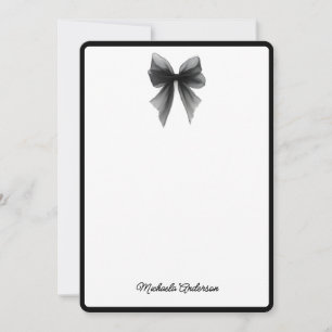 Elegant Minimalist Black & White Watercolor Bow Note Card