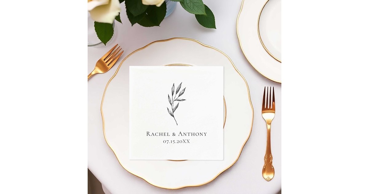 Elegant Minimalist Black White wedding Custom Napkins | Zazzle