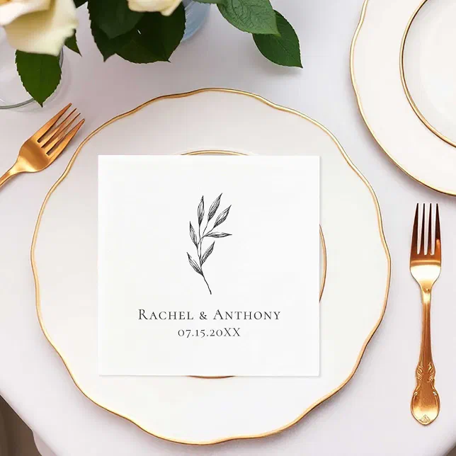 Elegant Minimalist Black White wedding Custom Napkins | Zazzle