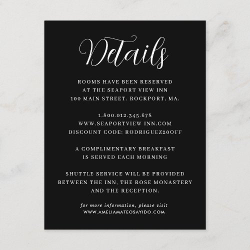 Elegant Minimalist Black White Wedding Details Enclosure Card