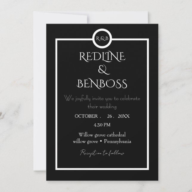 Elegant Minimalist  Black & White Wedding  Invitat Invitation (Front)