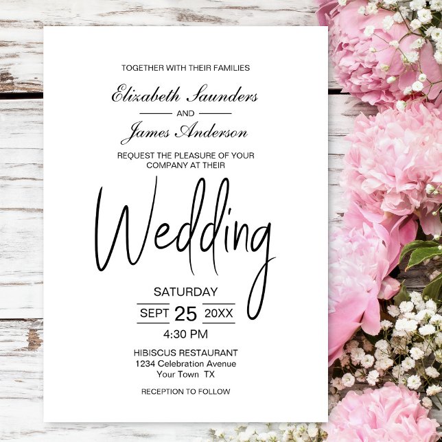 Elegant Minimalist Black White Wedding Invitation (Creator Uploaded)
