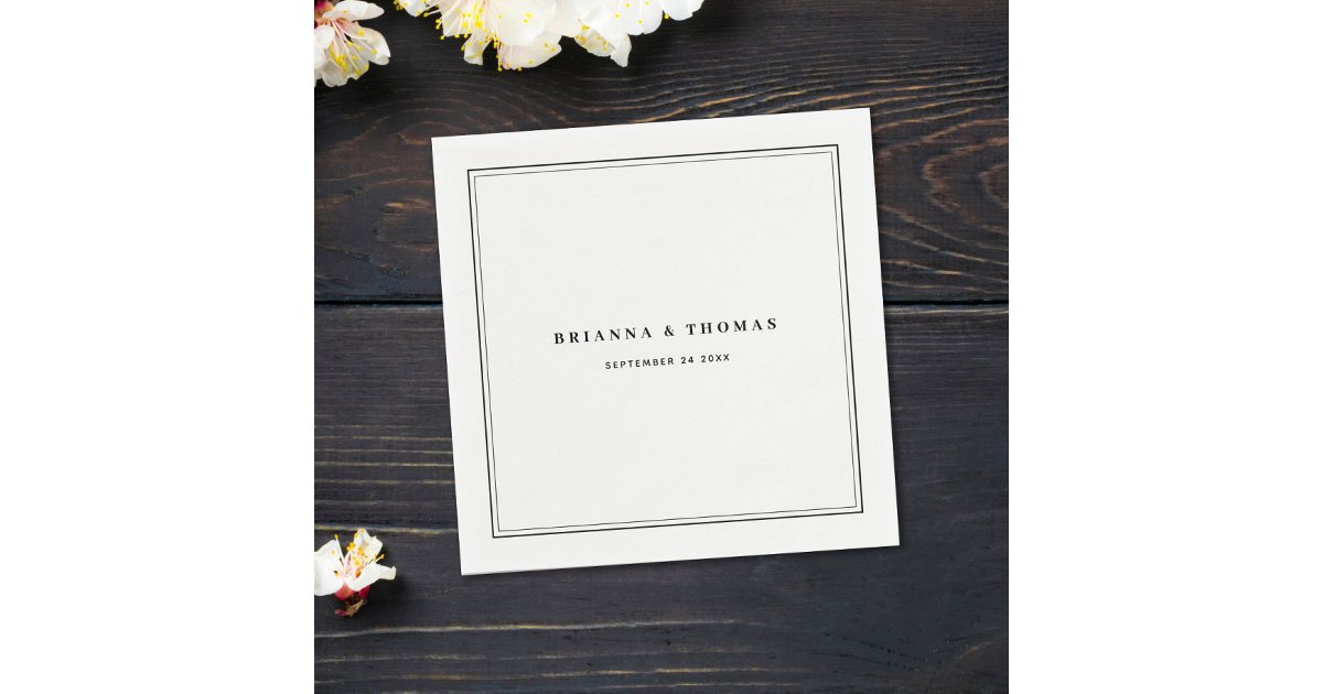 Elegant Minimalist Black & White Wedding Napkins | Zazzle