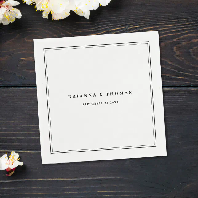 Elegant Minimalist Black & White Wedding Napkins | Zazzle
