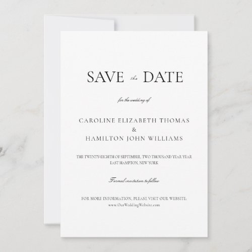 Elegant Minimalist Black  White Wedding Save The Date