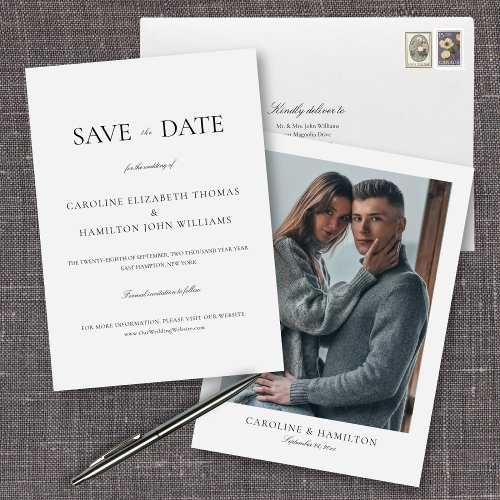 Elegant Minimalist Black  White Wedding Save The Date