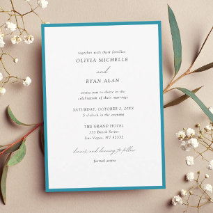 Elegant Minimalist Blue Border Wedding Invitation