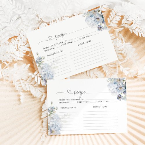 Elegant minimalist blue floral bridal recipe card