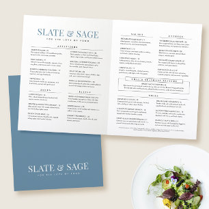 Elegant Minimalist Blue Folded Restaurant Menu