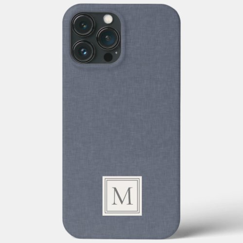 Elegant Minimalist Blue Gray Faux Linen Monogram iPhone 13 Pro Max Case