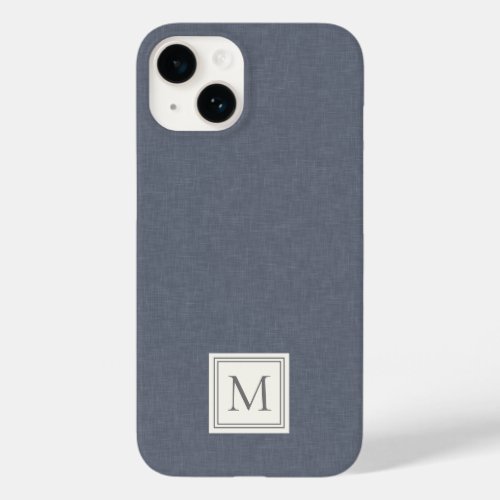 Elegant Minimalist Blue Gray Faux Linen Monogram Case_Mate iPhone 14 Case