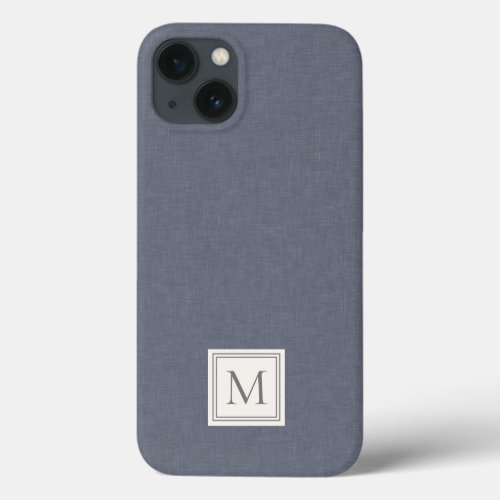 Elegant Minimalist Blue Gray Faux Linen Monogram iPhone 13 Case