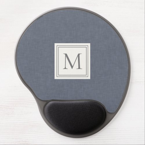 Elegant Minimalist Blue Gray Faux Linen Monogram Gel Mouse Pad