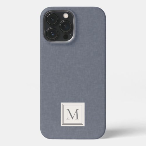 Elegant Minimalist Blue Gray Faux Linen Monogram iPhone 13 Pro Max Case