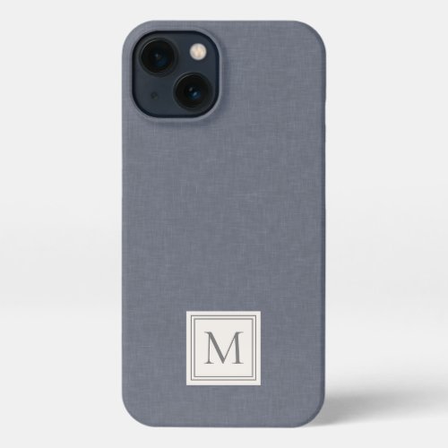 Elegant Minimalist Blue Gray Faux Linen Monogram iPhone 13 Case