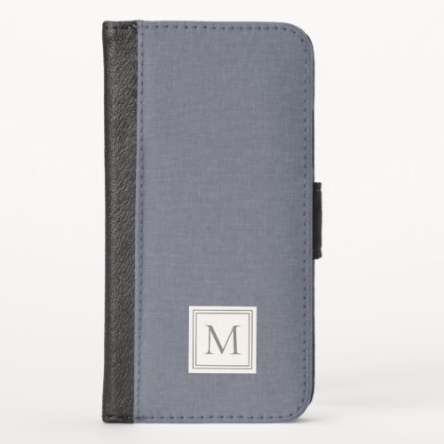 Elegant Minimalist Blue Gray Faux Linen Monogram iPhone X Wallet Case