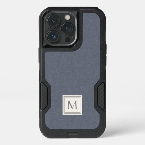 Elegant Minimalist Blue Gray Faux Linen Monogram iPhone 13 Pro Case