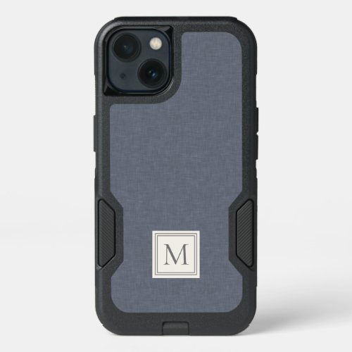 Elegant Minimalist Blue Gray Faux Linen Monogram iPhone 13 Case