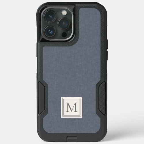 Elegant Minimalist Blue Gray Faux Linen Monogram iPhone 13 Pro Max Case