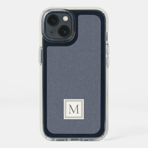 Elegant Minimalist Blue Gray Faux Linen Monogram Speck iPhone 13 Case