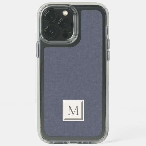 Elegant Minimalist Blue Gray Faux Linen Monogram Speck iPhone 13 Pro Max Case