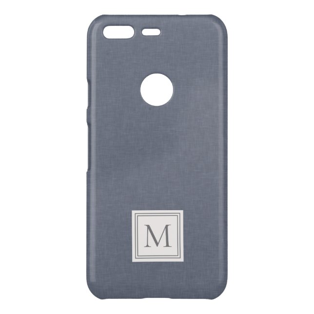Elegant Minimalist Blue Gray Faux Linen Monogram Uncommon Google Pixel Case (Back)