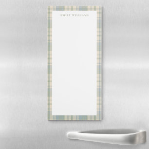 Elegant Minimalist Blue Green Plaid Magnetic Notepad