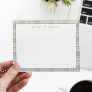 Elegant Minimalist Blue Green Plaid Note Card