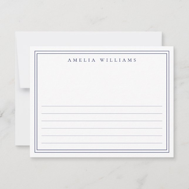 Elegant Minimalist Blue Half Lined Note Card (Front)