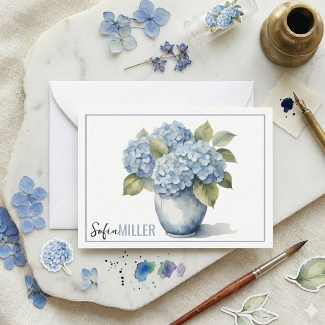 Elegant Minimalist Blue Hydrangea Wedding Note Card (Elegant Minimalist Blue Hydrangea Wedding Note Card
)