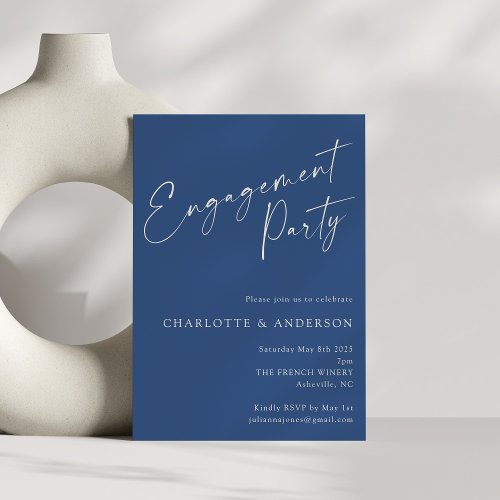 Elegant Minimalist Blue Modern Engagement Party Invitation