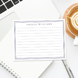 Elegant Minimalist Blue Monogram Ruled Note Card